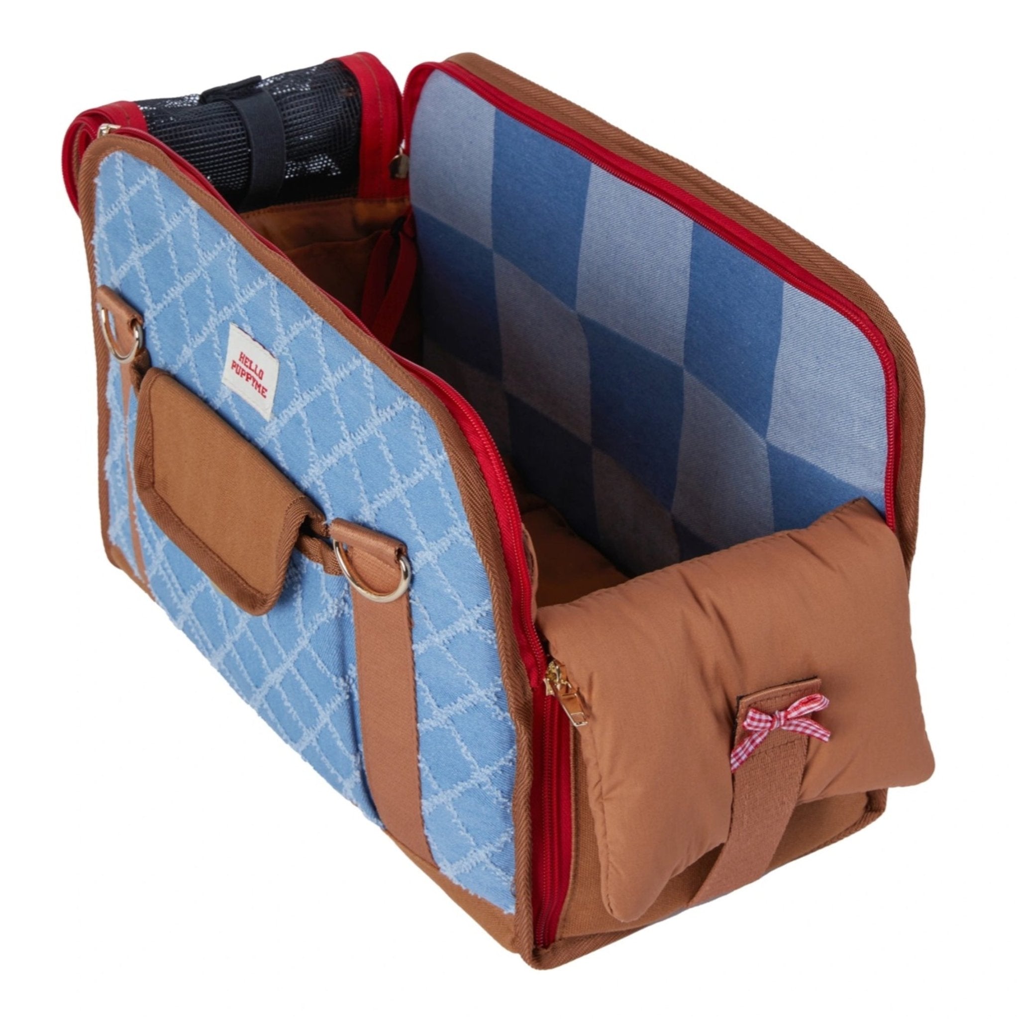Dog Carrier Cotton Denim Portable Car Seat with Soft Padded for Bichon Maltese -