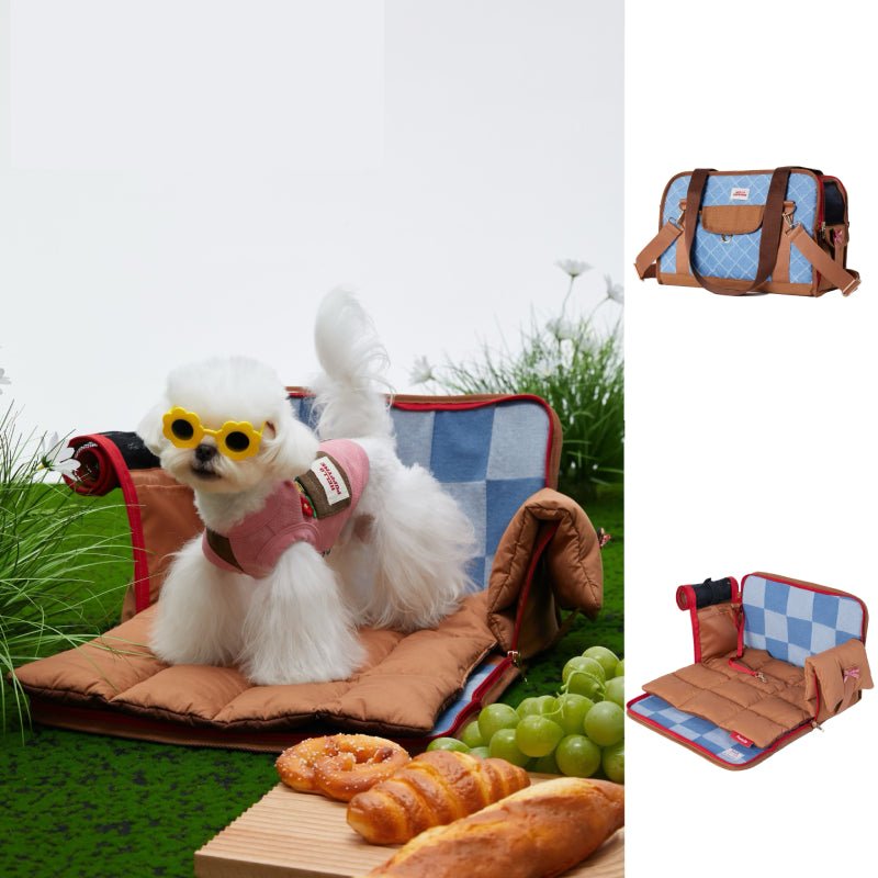 Dog Carrier Cotton Denim Portable Car Seat with Soft Padded for Bichon Maltese -