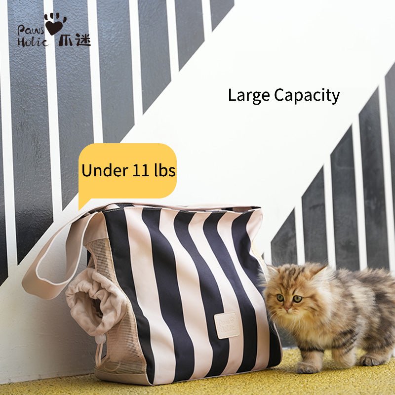 Pet Carrier Breathable Cat Dog Stripes Handbag With Small Opening -