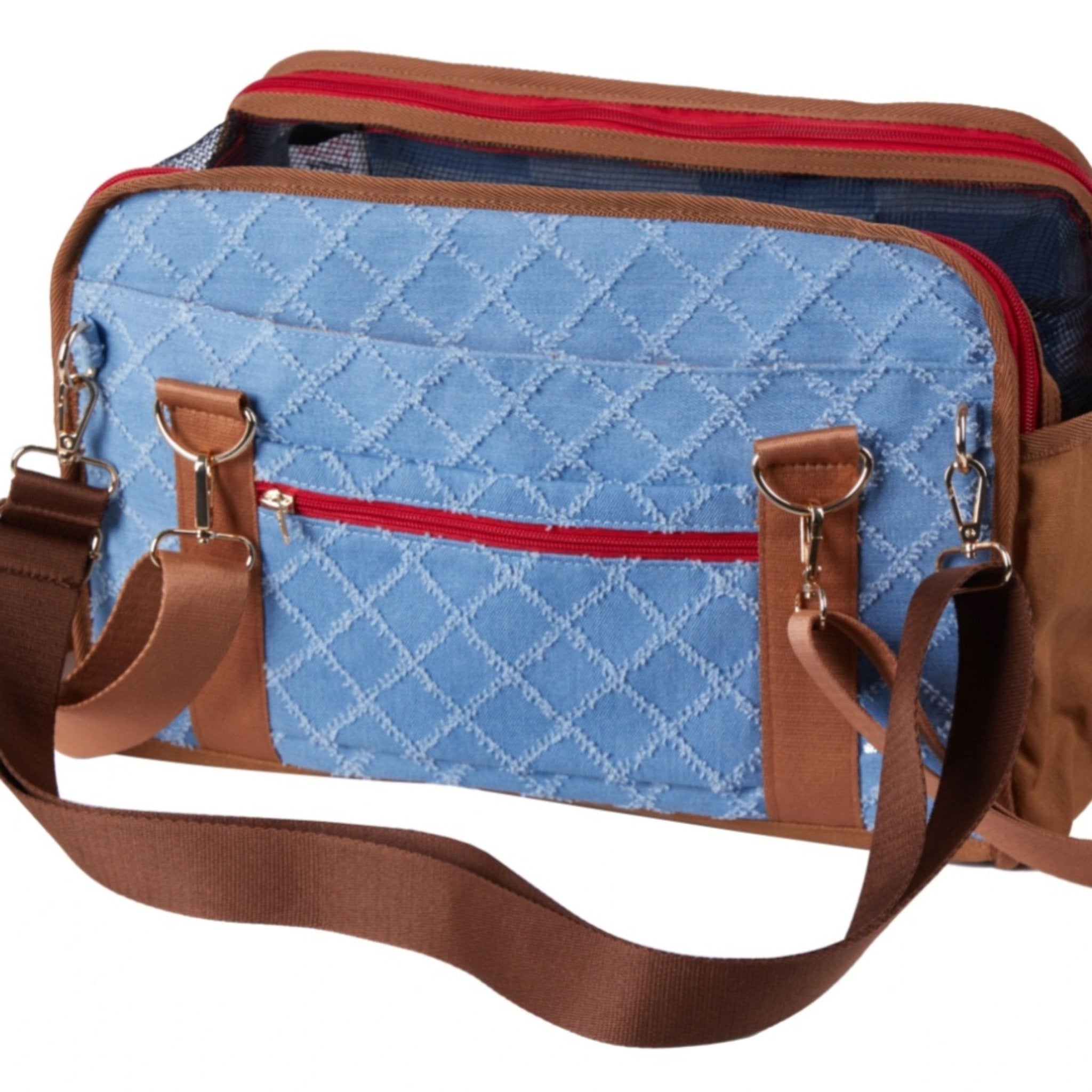 Dog Carrier Cotton Denim Portable Car Seat with Soft Padded for Bichon Maltese -