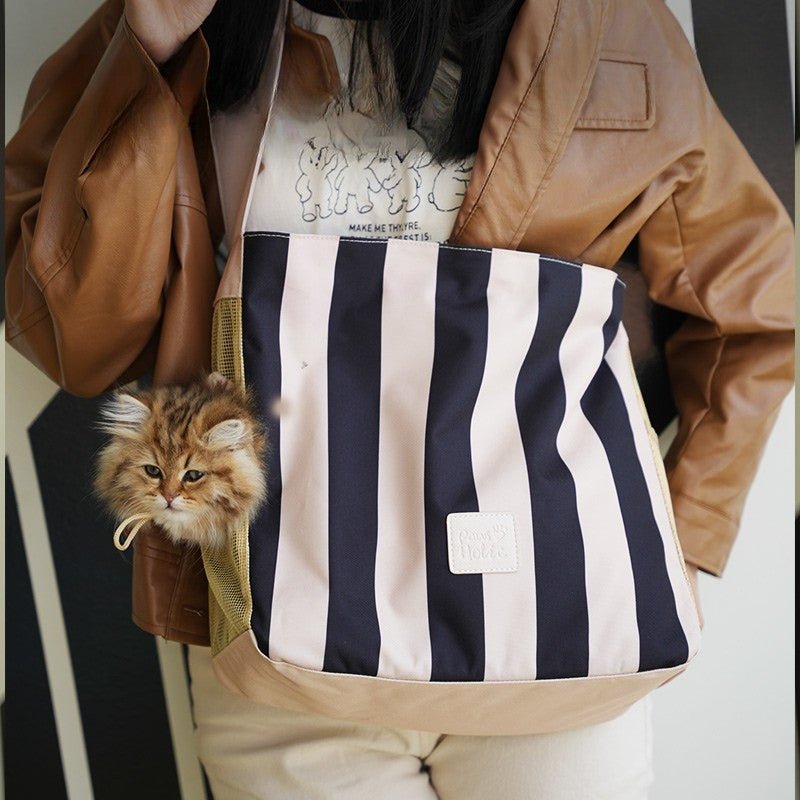 Pet Carrier Breathable Cat Dog Stripes Handbag With Small Opening -